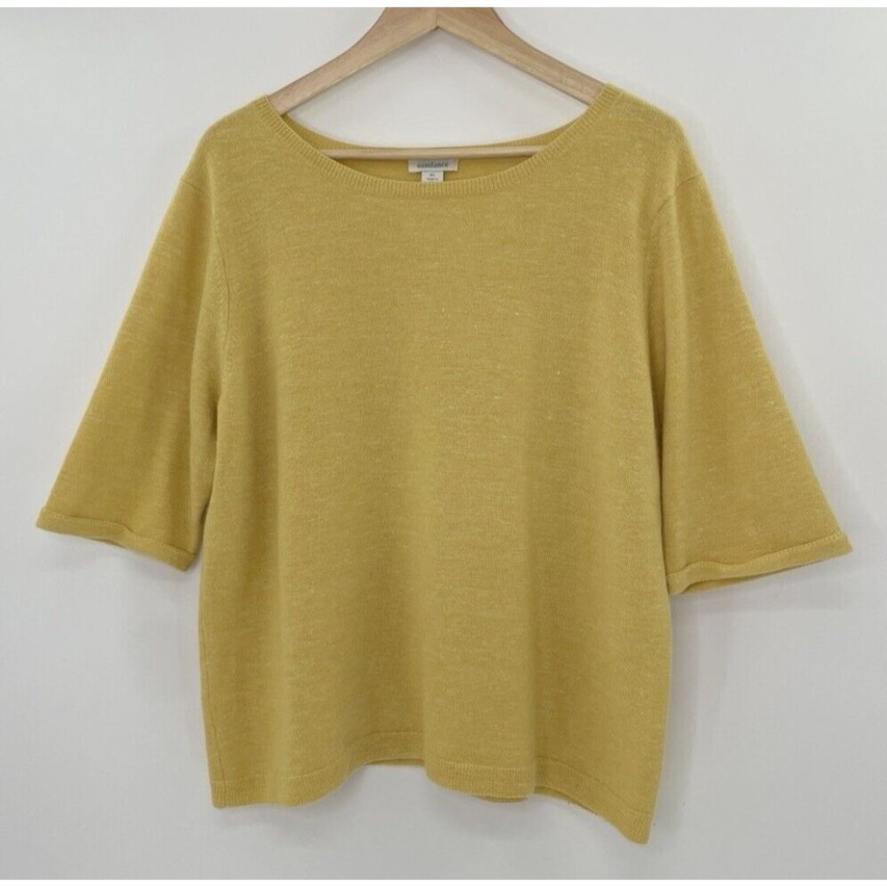 Sundance Mustard Yellow Merino Wool Linen Blnd Sweater XL Boho Lagenlook Preppy